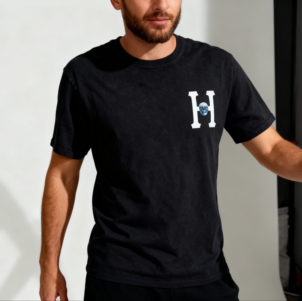 HUF Size M "Downhill From Here" Skull Graphic Black T-Shirt